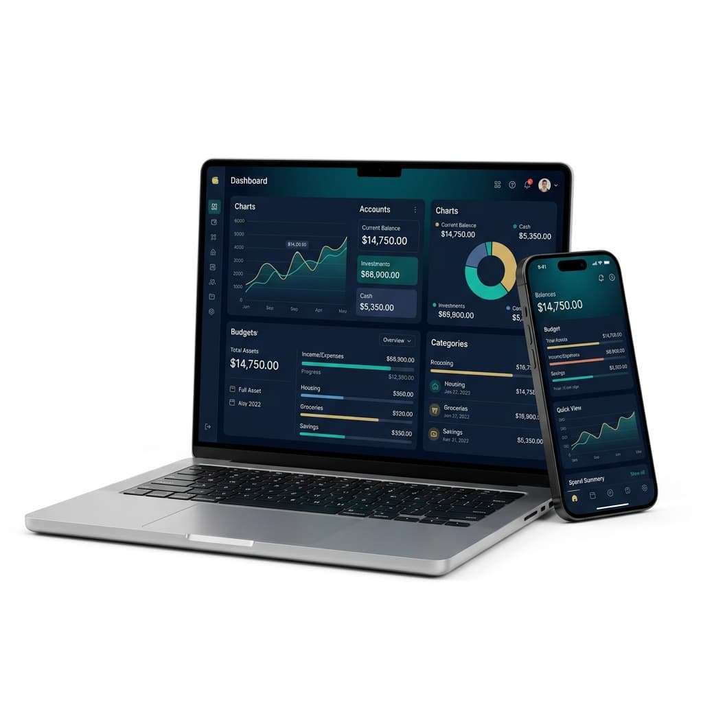 Finatha dashboard on a MacBook and iPhone